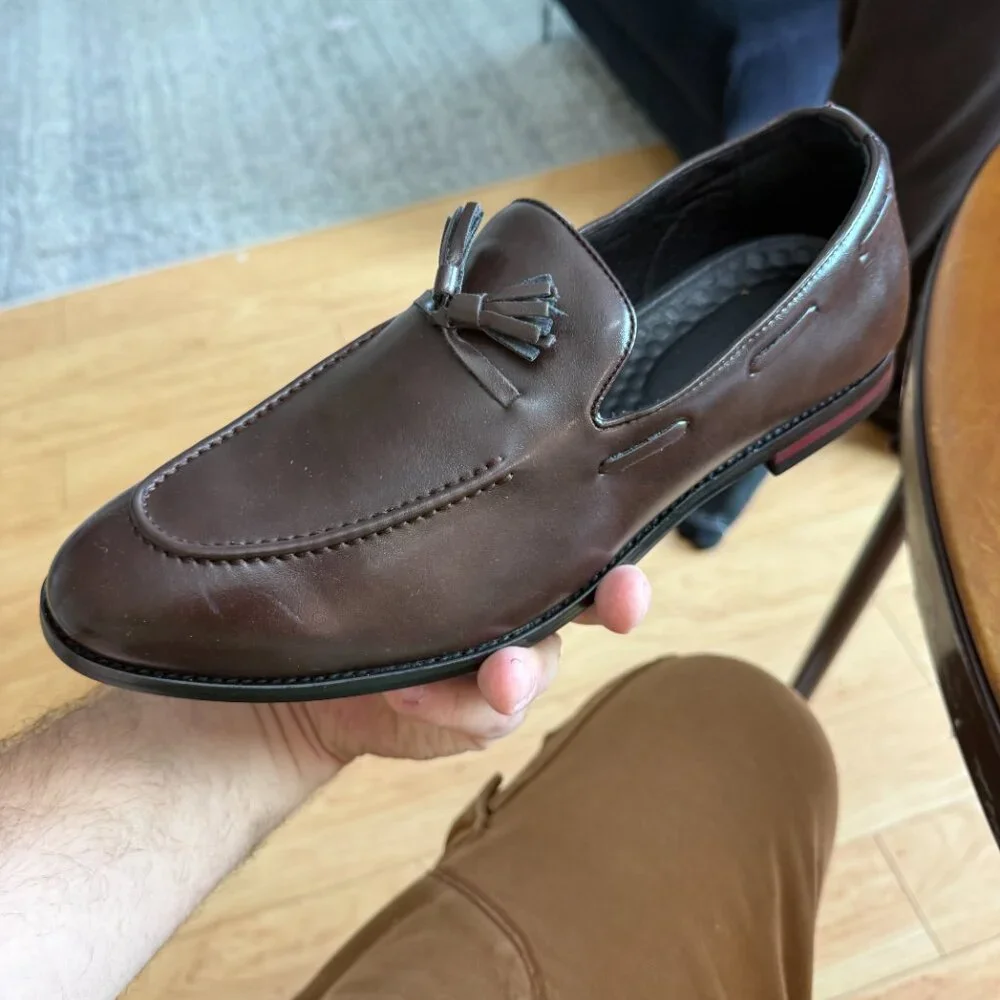 Santimon Mens US 6-11 Brown Fashion Loafers Leather Casual‎ Tassel Slip On Shoes